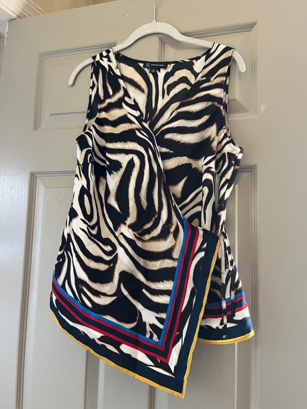 Animal Print Wrap Tank with Colorful Stripe Trim